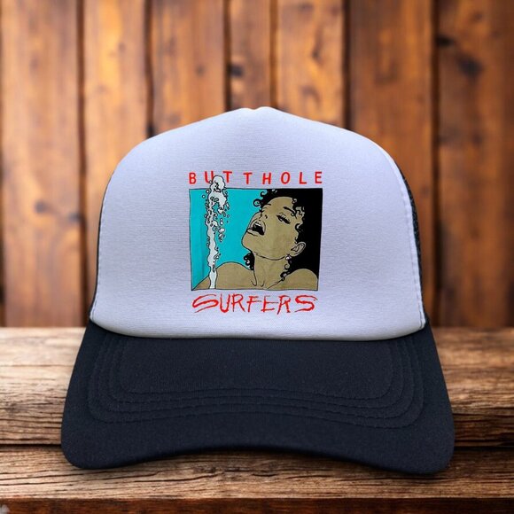 Butthole Surfers Mens Trucker Hat Black Snapback 80s Rock Gibby Haynes Punk Cap - Picture 1 of 4